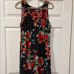 Style & Co. Floral Tank Dress in Black, Red & Teal